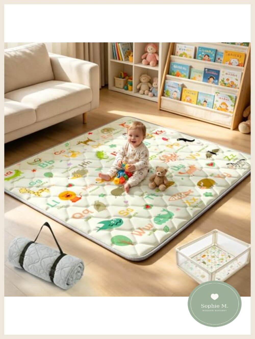 Baby Play Mat 65x50 Foldable Non-Slip Tummy Time Crawling Mat with Handle